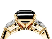 3 Stone Engagement Ring Setting for Fancy Black Asscher Cut Center with Large Pear-Shaped Accents and Prong Head in Yellow Gold