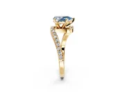 Solitaire Engagement Ring Setting for Fancy Blue Pear-Shaped Center with Pave Bypass Swirl Band and Prong Head in Yellow Gold