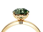 Solitaire Engagement Ring Setting for Fancy Green Round Cut Center with Thin Rounded Plain Band and Prong Head in Yellow Gold