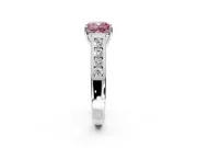 Solitaire Engagement Ring Setting for Fancy Pink Cushion Cut Center with Round Cut Channel Band and Prong Head in White Gold