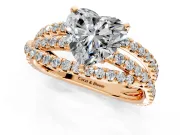 Solitaire Engagement Ring Setting for Heart-Shaped Center with Woven 3-Strand Pave Band and Prong Head in Rose Gold