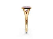 Solitaire Engagement Ring Setting for Fancy Pink Radiant Cut Center with V Split Shank and Bezel Head in Yellow Gold