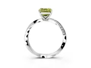 Side Accent Engagement Ring Setting for Fancy Yellow Asscher Cut Center with Accent Shoulders and Prong Head in White Gold