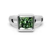 Solitaire Engagement Ring Setting for Fancy Green Princess Cut Center with Wide Band and Bezel Head in White Gold