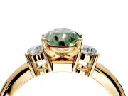3 Stone Engagement Ring Setting for Fancy Green Pear-Shaped Center with Wide Plain Band and Prong Head in Yellow Gold