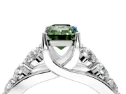 Solitaire Engagement Ring Setting for Fancy Green Emerald Cut Center with Graduated Shared Prongs and Prong Head in Platinum
