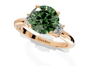 3 Stone Engagement Ring Setting for Fancy Green Round Cut Center with Wide Plain Band and Prong Head in Rose Gold