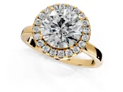 Halo Engagement Ring Setting for Round Cut Center with Thin Plain Band and Prong Head in Yellow Gold
