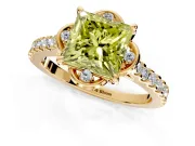 Floral Engagement Ring Setting for Fancy Yellow Princess Cut Center with Pave Band and Floral Prong Head in Yellow Gold
