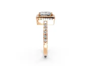Halo Engagement Ring Setting for Princess Cut Center with Inner Milgrain Border and Prong Head in Rose Gold