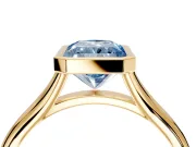 Solitaire Engagement Ring Setting for Fancy Blue Radiant Cut Center with V Split Shank and Bezel Head in Yellow Gold