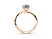 Hidden Halo Engagement Ring Setting for Fancy Blue Oval Center with Thin Round-Wire Band and Prong Head in Rose Gold