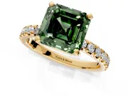 Solitaire Engagement Ring Setting for Fancy Green Asscher Cut Center with Large Accents and Prong Head in Yellow Gold