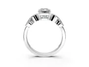 Leaf Engagement Ring Setting for Radiant Cut Center with Milgrain Accent Band and Prong Head in Sterling Silver