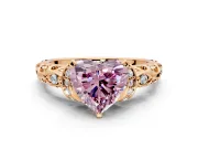 Solitaire Engagement Ring Setting for Fancy Pink Heart-Shaped Center with Filigree Band and Prong Head in Rose Gold