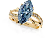 Solitaire Engagement Ring Setting for Fancy Blue Marquise Center with Pave and Plain Crossover Band and Prong Head in Yellow Gold