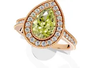 Halo Engagement Ring Setting for Fancy Yellow Pear-Shaped Center with Milgrain Pave Band and Bezel Head in Rose Gold