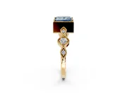 Vintage Station Engagement Ring Setting for Fancy Blue Princess Cut Center with Accents and Prong Head in Yellow Gold