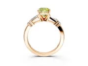 Bar-Set Engagement Ring Setting for Fancy Yellow Cushion Cut Center with Tapered Baguette Accents and Prong Head in Rose Gold