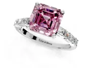 Baguette Engagement Ring Setting for Fancy Pink Asscher Cut Center with Alternating Bar-Set Band and Prong Head in Platinum