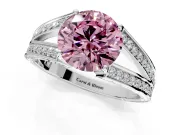 Split Shank Engagement Ring Setting for Fancy Pink Round Cut Center with Pave Split Shank and Prong Head in Platinum