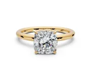 Low-Set Solitaire Engagement Ring Setting for Cushion Cut Center with Thin Plain Band and Prong Head in Yellow Gold