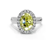 Halo Engagement Ring Setting for Fancy Yellow Oval Center with Square Band and Prong Head in Sterling Silver