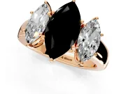 3 Stone Engagement Ring Setting for Fancy Black Marquise Center with Raised Basket Heads and Prong Head in Rose Gold