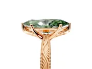 Solitaire Engagement Ring Setting for Fancy Green Marquise Center with Engraved Milgrain Band and Prong Head in Rose Gold