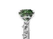 Cluster Engagement Ring Setting for Fancy Green Cushion Cut Center with Round Cut Accent Band and Prong Head in White Gold