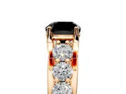 Solitaire Engagement Ring Setting for Fancy Black Cushion Cut Center with Graduated Shared Prongs and Prong Head in Rose Gold