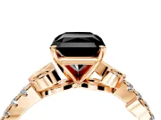 Leaf Motif Engagement Ring Setting for Fancy Black Radiant Cut Center with Pave Band and Prong Head in Rose Gold