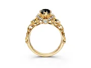 Solitaire Engagement Ring Setting for Fancy Black Marquise Center with Filigree Band and Prong Head in Yellow Gold