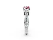 Solitaire Engagement Ring Setting for Fancy Pink Round Cut Center with Graduated Shared Prongs and Prong Head in Sterling Silver