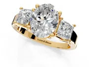 3 Stone Engagement Ring Setting for Oval Center with Matching Side Accents and Prong Head in Yellow Gold