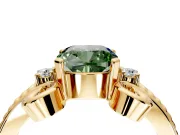 Solitaire Engagement Ring Setting for Fancy Green Cushion Cut Center with Twisted Band and Scroll Prong Head in Yellow Gold