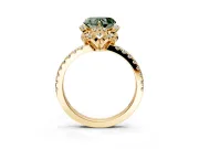 Halo Engagement Ring Setting for Fancy Green Heart-Shaped Center with Openwork Halo, Pave Band and Prong Head in Yellow Gold