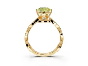 Solitaire Engagement Ring Setting for Fancy Yellow Cushion Cut Center with Accented Twist Band and Leaf Prong Head in Yellow Gold