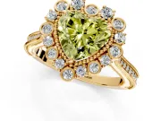 Milgrain Halo Engagement Ring Setting for Fancy Yellow Heart-Shaped Center with Bezel Point Accents and Prong Head in Yellow Gold