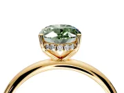 Hidden Halo Engagement Ring Setting for Fancy Green Oval Center with Thin Round-Wire Band and Prong Head in Yellow Gold