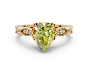 Solitaire Engagement Ring Setting for Fancy Yellow Pear-Shaped Center with Marquise and Bezel Accents and Prong Head in Yellow Gold