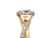 Crossover Engagement Ring Setting for Oval Center with Pave and Plain Strands and Prong Head in Yellow Gold