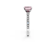 Solitaire Engagement Ring Setting for Fancy Pink Asscher Cut Center with Single Row Accent Band and Prong Head in Platinum
