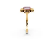 Cluster Halo Engagement Ring Setting for Fancy Pink Asscher Cut Center with Milgrain Bezel Accents and Prong Head in Yellow Gold