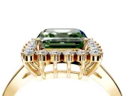Starburst Halo Engagement Ring Setting for Fancy Green Asscher Cut Center with Flat Cathedral Band and Prong Head in Yellow Gold