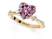 Solitaire Engagement Ring Setting for Fancy Pink Heart-Shaped Center with Bezel Station Band and Prong Head in Yellow Gold