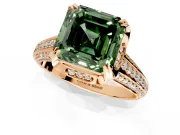 Solitaire Engagement Ring Setting for Fancy Green Asscher Cut Center with Accented Split Shank and Prong Head in Rose Gold