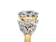 Leaf Cluster Engagement Ring Setting for Oval Center with Marquise Accents and Prong Head in Yellow Gold