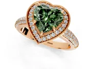 Milgrain Halo Engagement Ring Setting for Fancy Green Heart-Shaped Center with Three-Sided Pave Band and Prong Head in Rose Gold