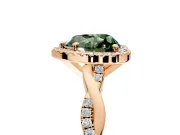 Halo Engagement Ring Setting for Fancy Green Heart-Shaped Center with Pave and Plain Twist Band and Prong Head in Rose Gold